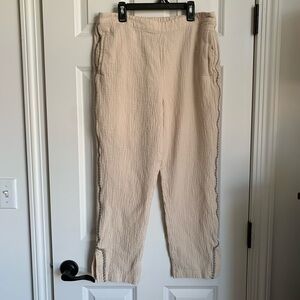 Soft Surroundings Cotton Gauze Muslin Beige Joggers
